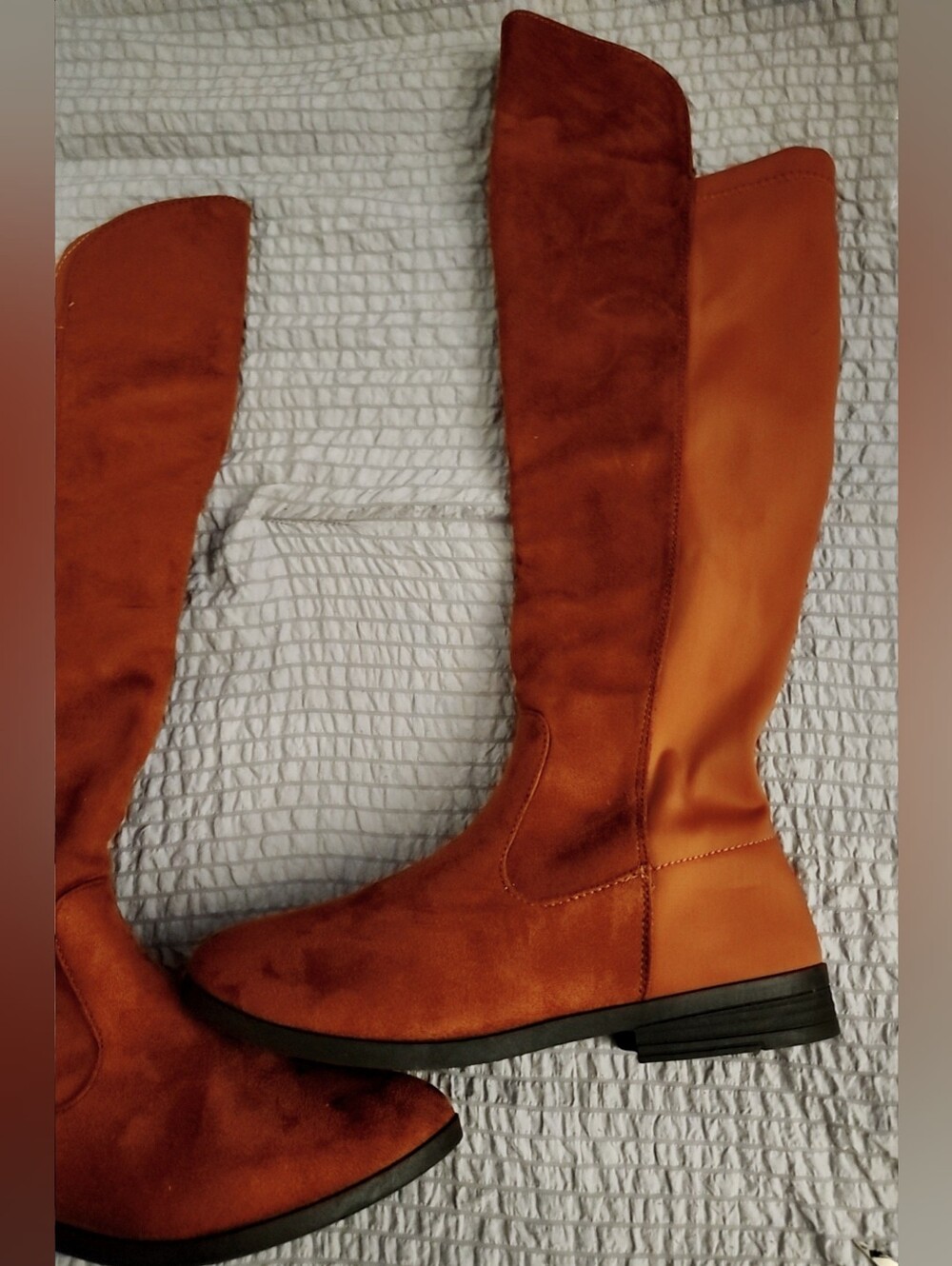 Over-the-Knee Suede & Leather Boots in Rust
